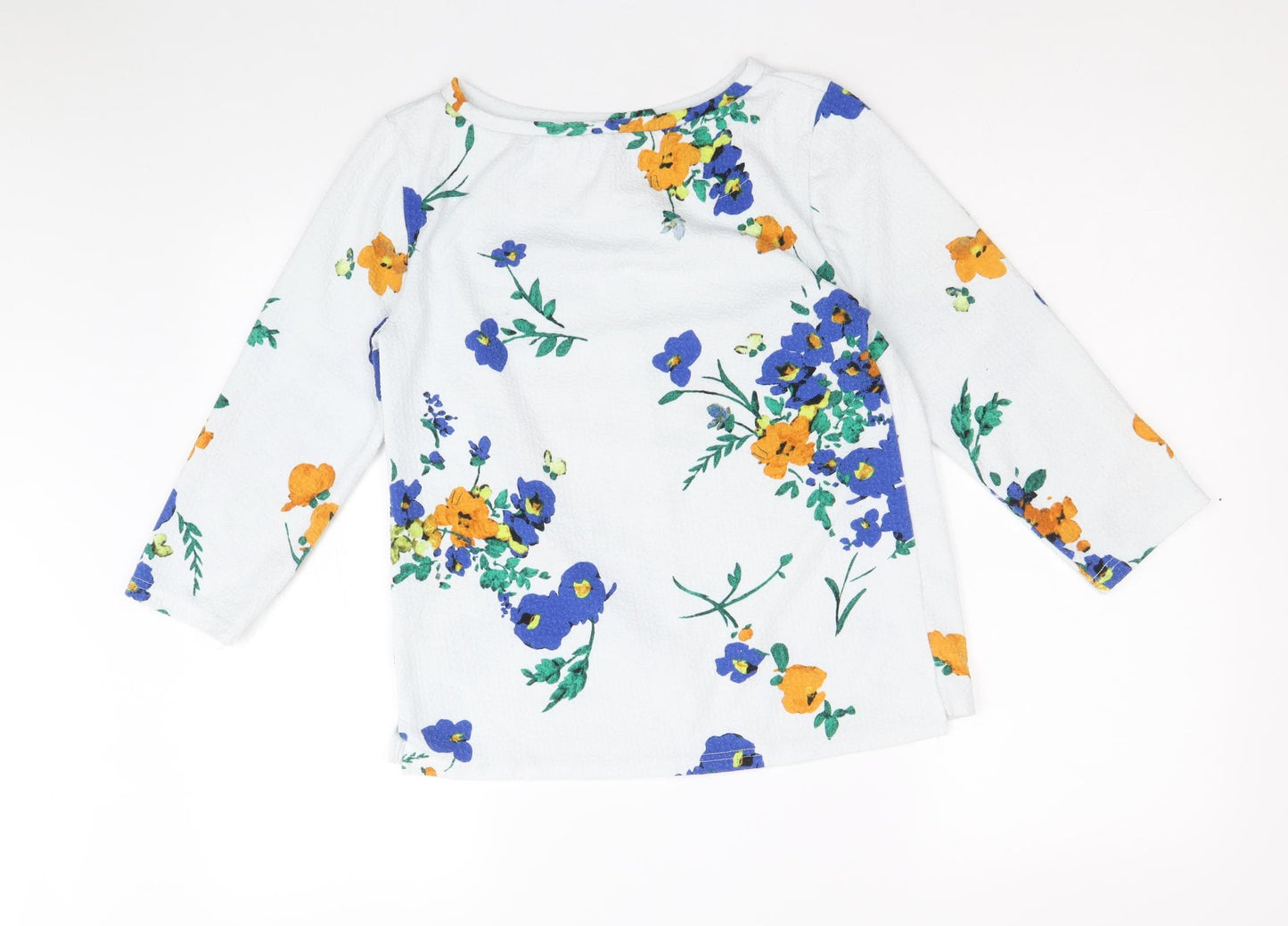 Papaya Womens Blue Floral Polyester Basic Blouse Size 8 Round Neck