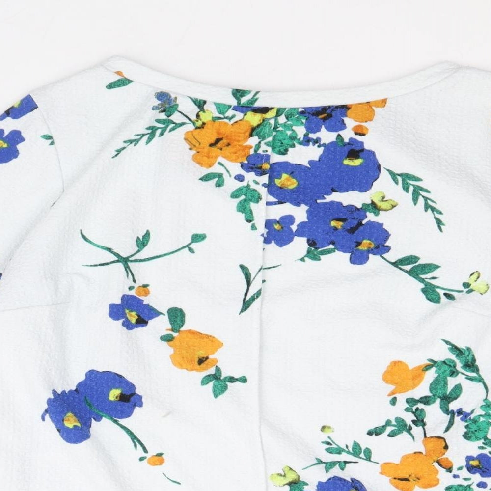 Papaya Womens Blue Floral Polyester Basic Blouse Size 8 Round Neck