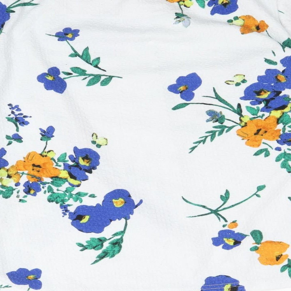 Papaya Womens Blue Floral Polyester Basic Blouse Size 8 Round Neck