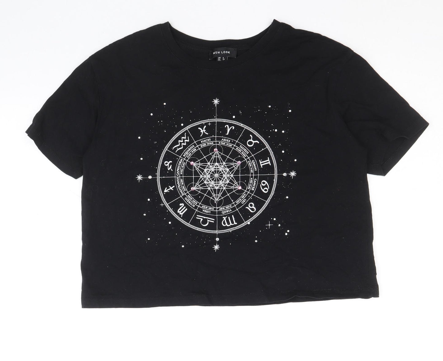 New Look Womens Black Cotton Basic T-Shirt Size 8 Round Neck