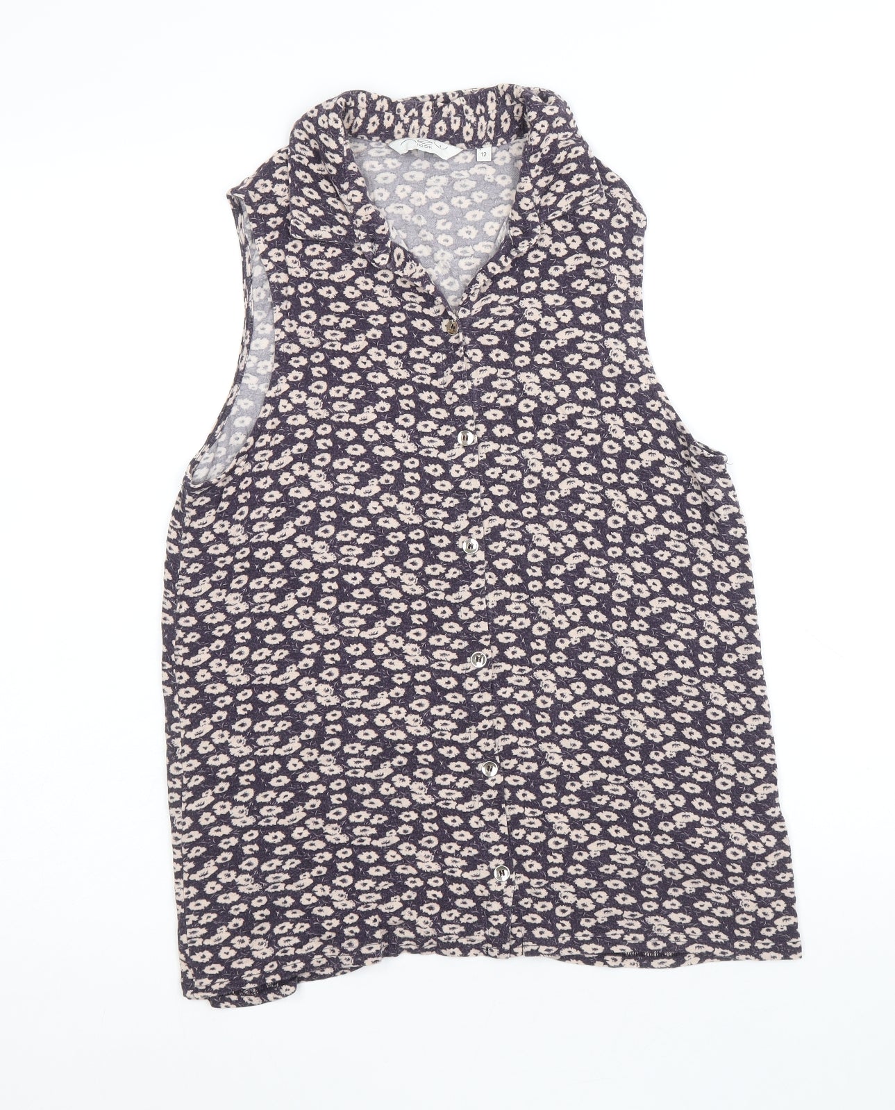 New Look Womens Purple Geometric Viscose Basic Tank Size 12 V-Neck