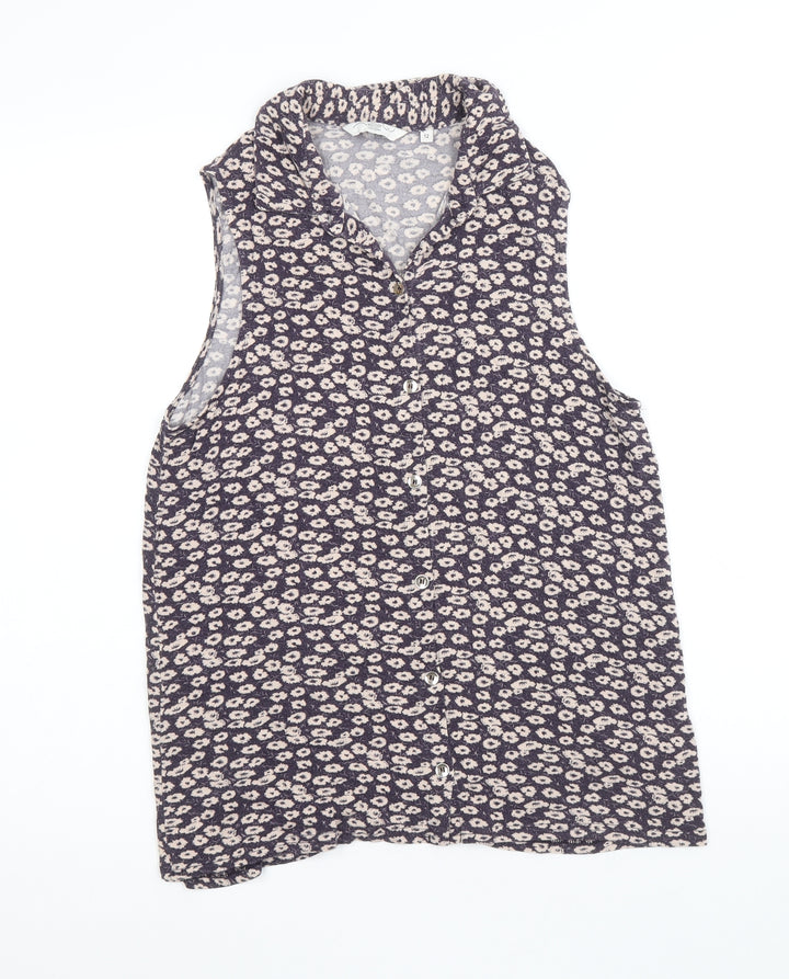 New Look Womens Purple Geometric Viscose Basic Tank Size 12 V-Neck