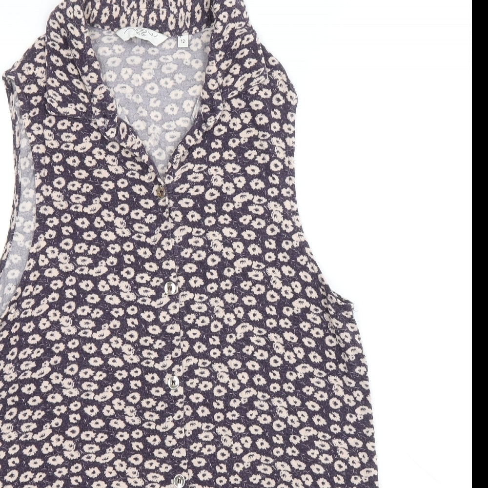 New Look Womens Purple Geometric Viscose Basic Tank Size 12 V-Neck