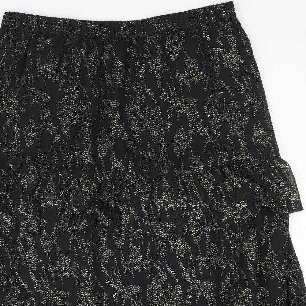Marks and Spencer Womens Black Geometric Polyester A-Line Skirt Size 18