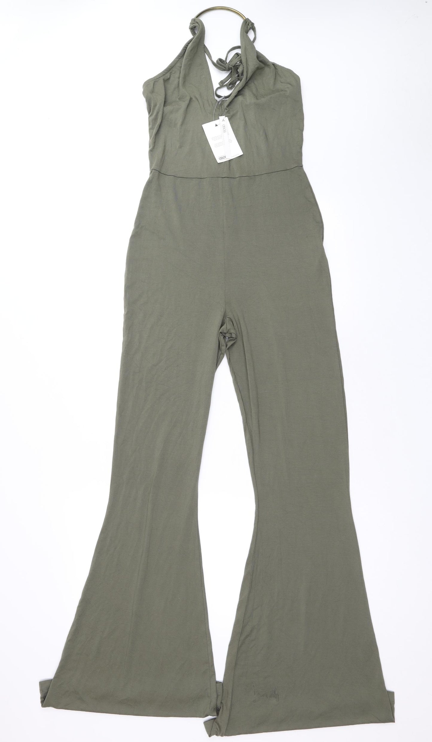 ASOS Womens Green Viscose Jumpsuit One-Piece Size 10 Tie