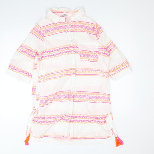 Papaya Womens White Geometric 100% Cotton Shirt Dress Size M Collared Button