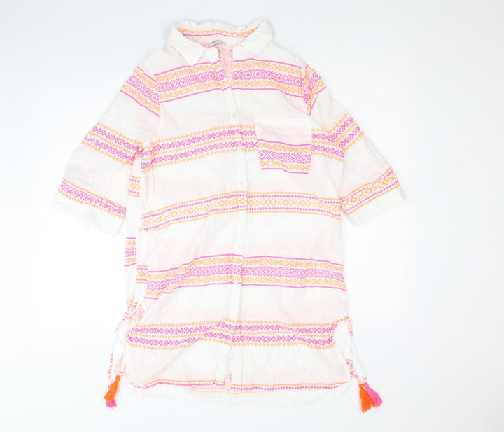 Papaya Womens White Geometric 100% Cotton Shirt Dress Size M Collared Button