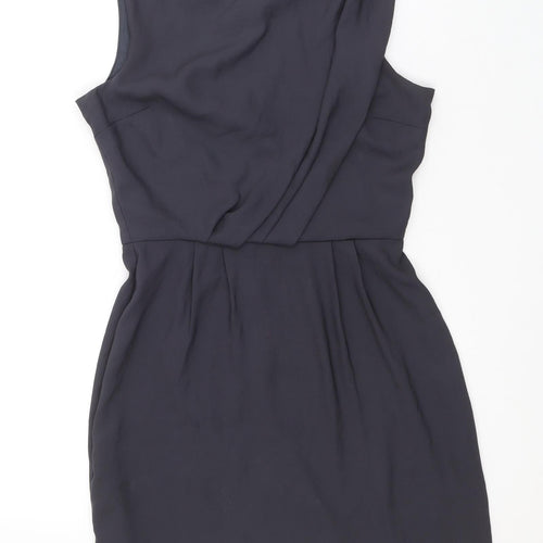 Topshop Womens Grey Acetate Mini Size 8 Boat Neck Zip - Pleat Detail