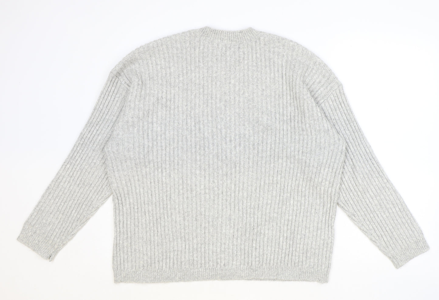 Marks and Spencer Mens Grey Round Neck Cotton Pullover Jumper Size XL Long Sleeve - Ribbed