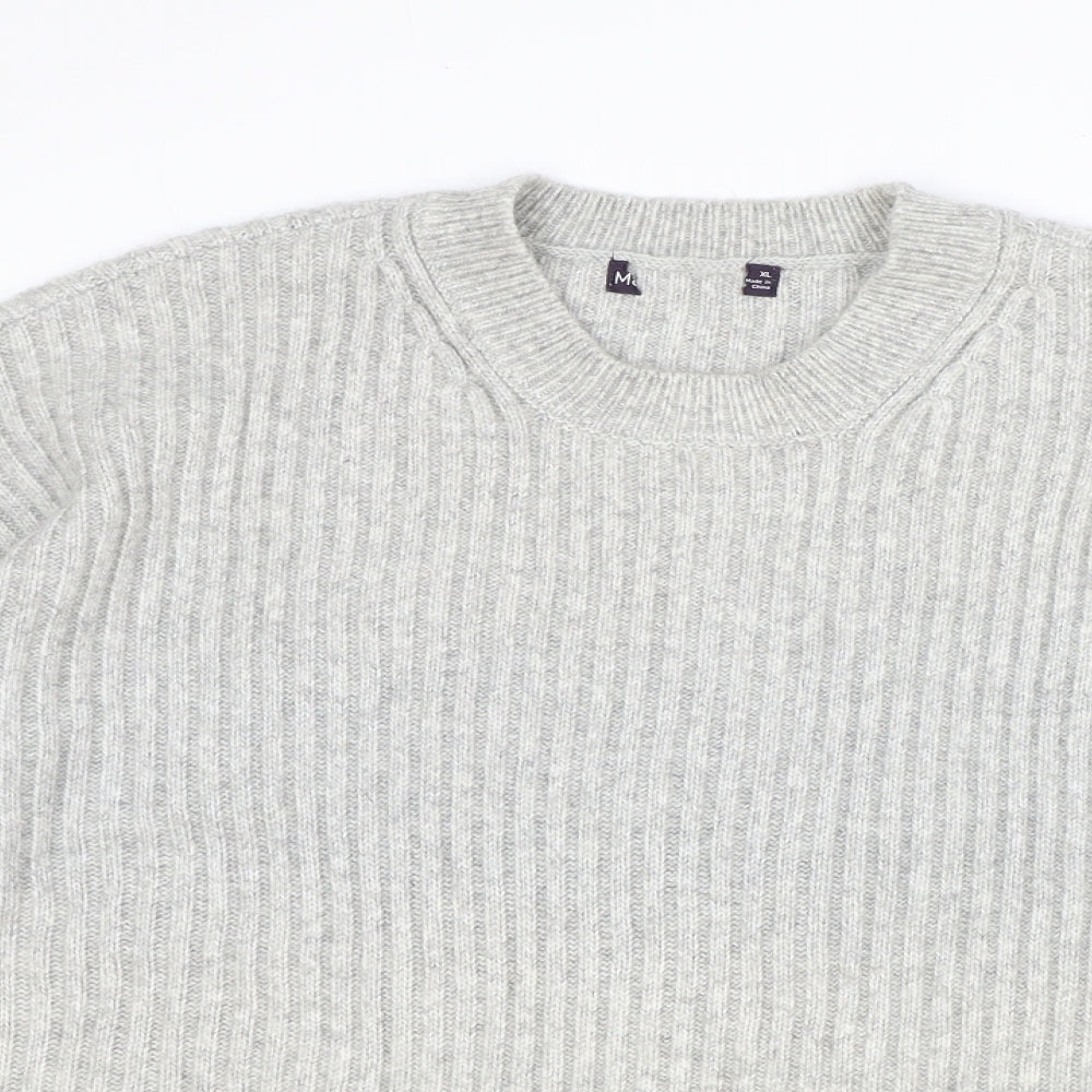 Marks and Spencer Mens Grey Round Neck Cotton Pullover Jumper Size XL Long Sleeve - Ribbed
