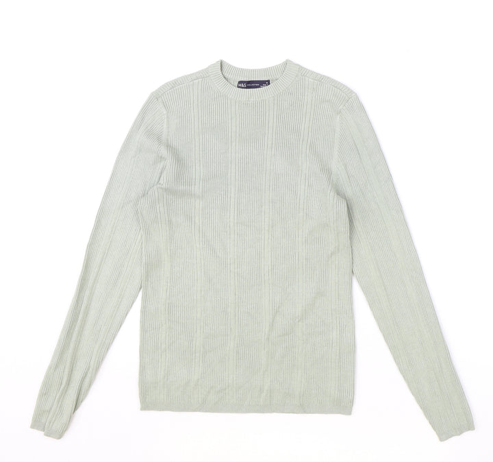 Marks and Spencer Womens Green Round Neck Viscose Pullover Jumper Size 12