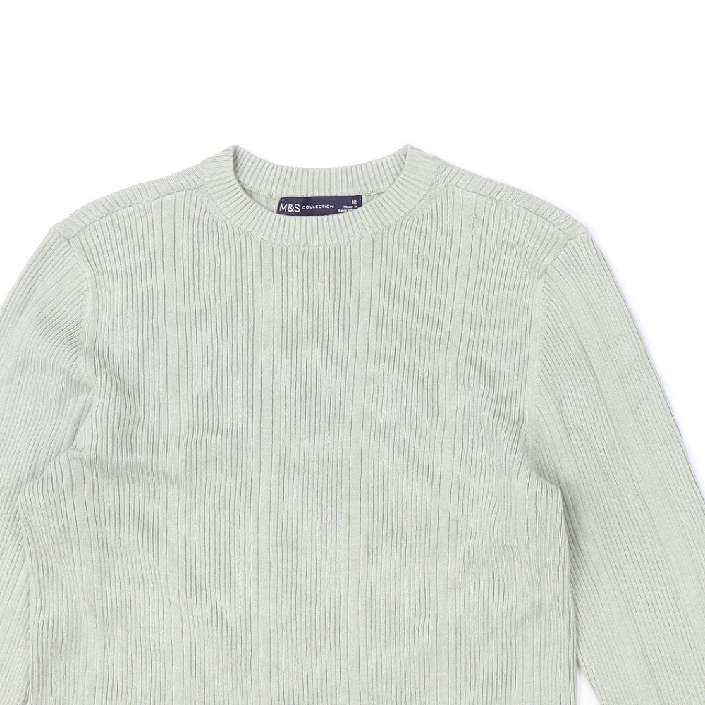Marks and Spencer Womens Green Round Neck Viscose Pullover Jumper Size 12