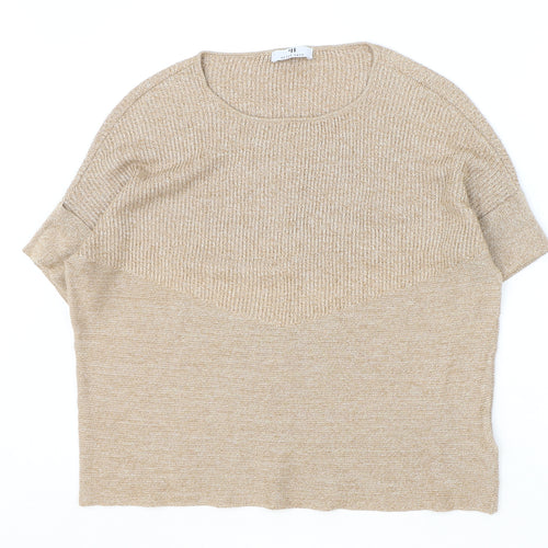 Peter Hahn Womens Brown Scoop Neck Cotton Pullover Jumper Size 10