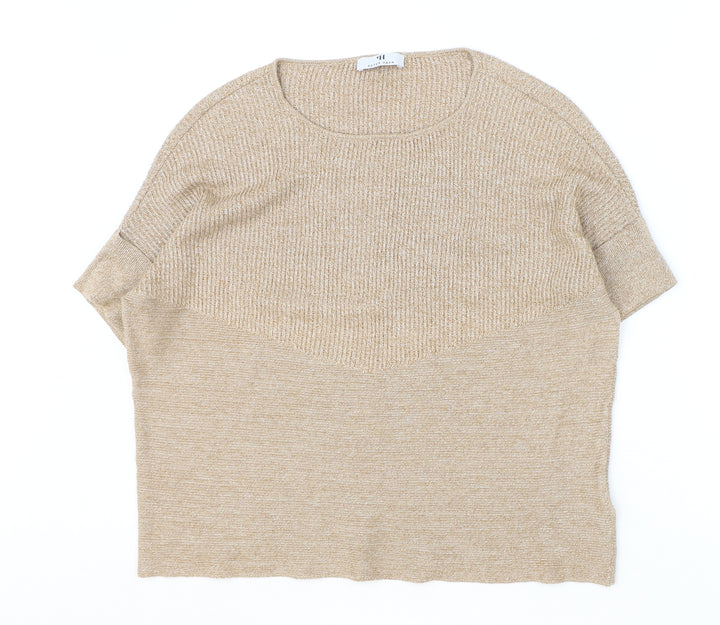 Peter Hahn Womens Brown Scoop Neck Cotton Pullover Jumper Size 10
