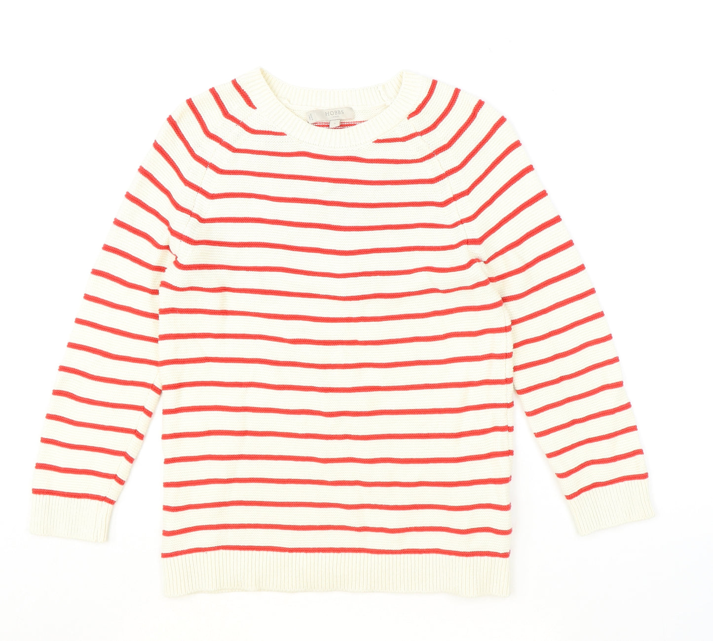 Hobbs Womens Ivory Scoop Neck Striped 100% Cotton Pullover Jumper Size S