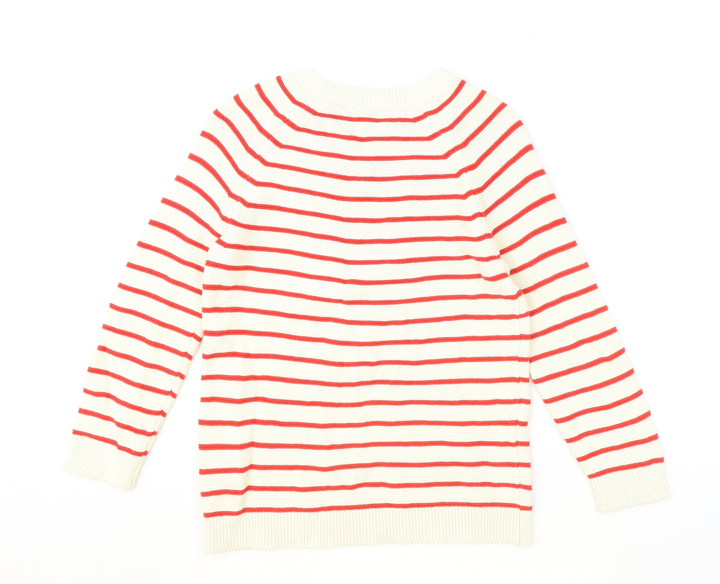 Hobbs Womens Ivory Scoop Neck Striped 100% Cotton Pullover Jumper Size S