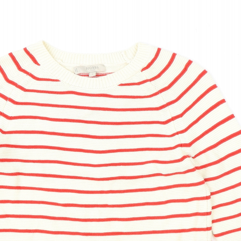 Hobbs Womens Ivory Scoop Neck Striped 100% Cotton Pullover Jumper Size S