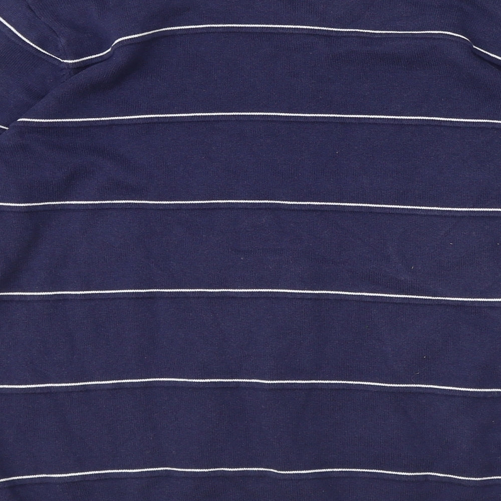 Marks and Spencer Mens Blue V-Neck Striped Cotton Pullover Jumper Size M Long Sleeve