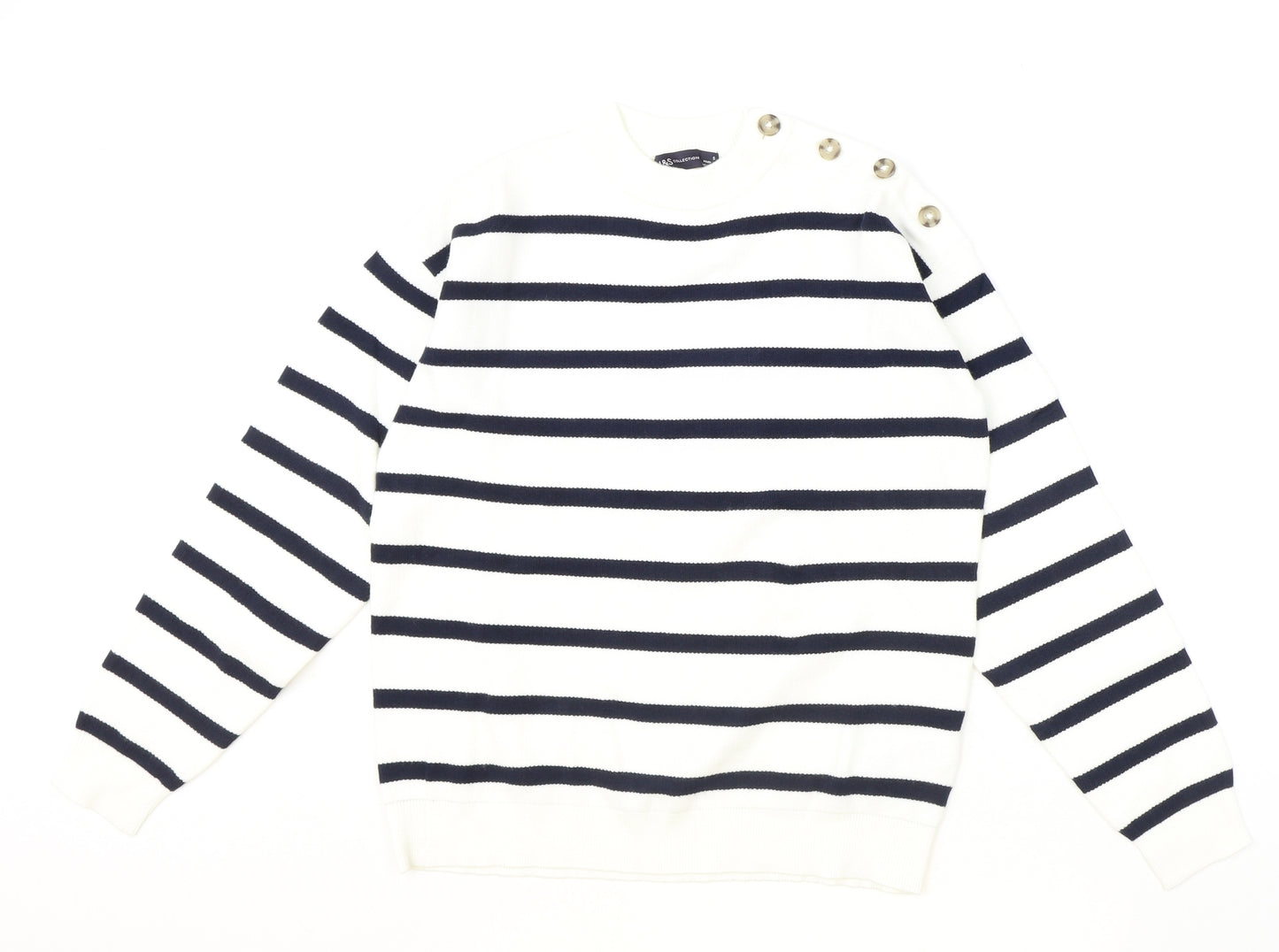Marks and Spencer Womens Ivory Round Neck Striped Viscose Pullover Jumper Size S