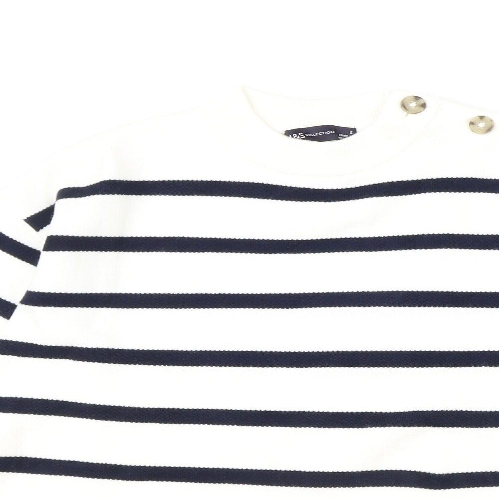 Marks and Spencer Womens Ivory Round Neck Striped Viscose Pullover Jumper Size S