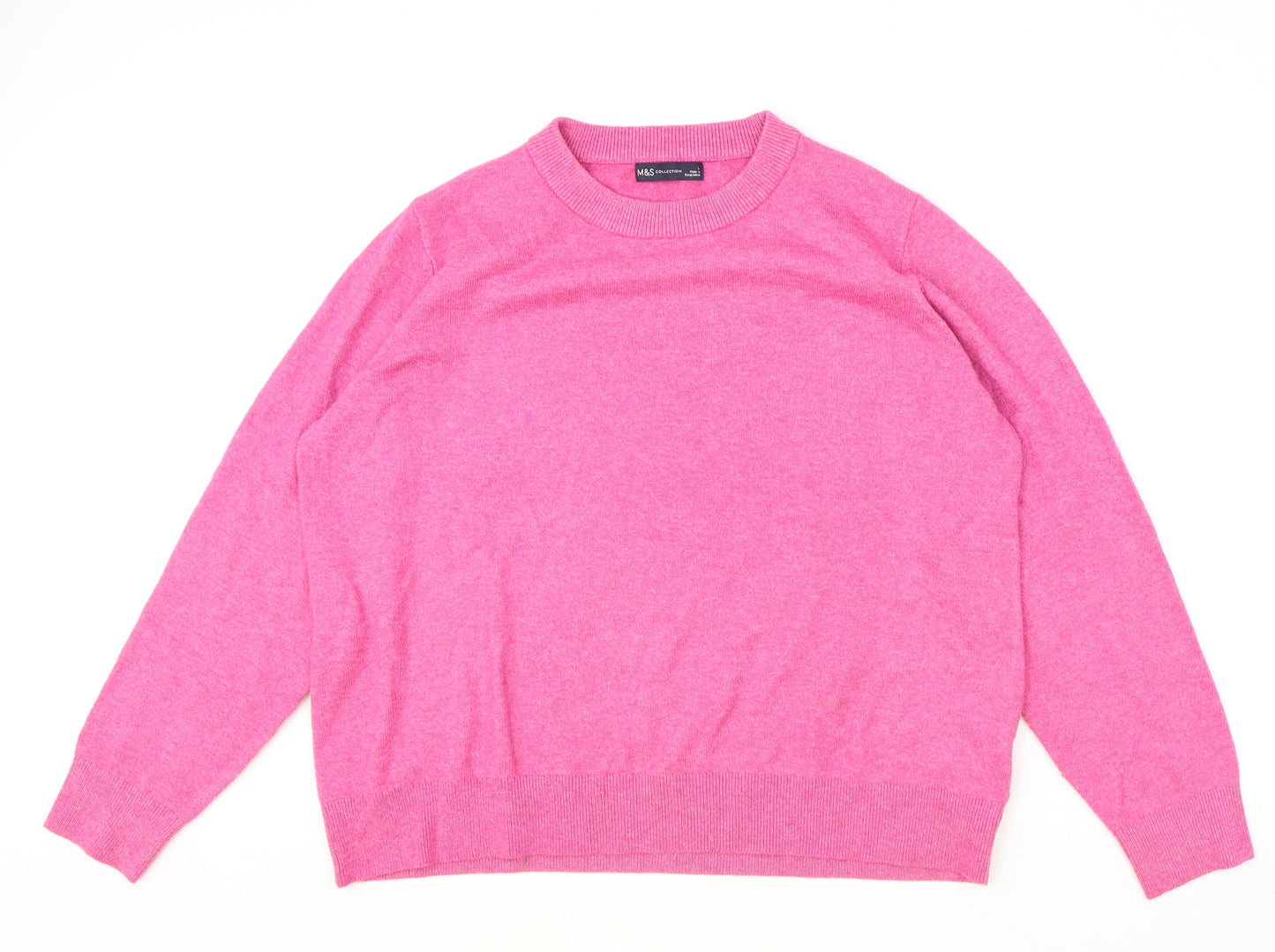 Marks and Spencer Womens Pink Round Neck Polyester Pullover Jumper Size L
