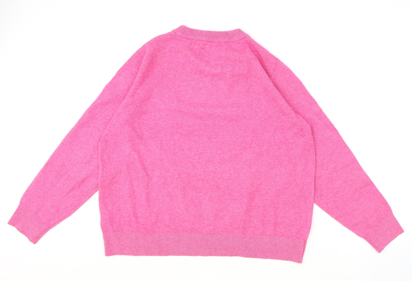 Marks and Spencer Womens Pink Round Neck Polyester Pullover Jumper Size L