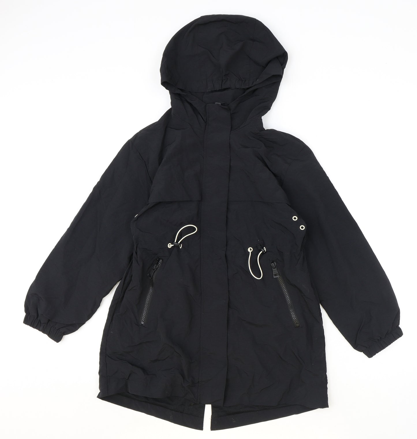 Zara Girls Black Parka Coat Size 9 Years Zip