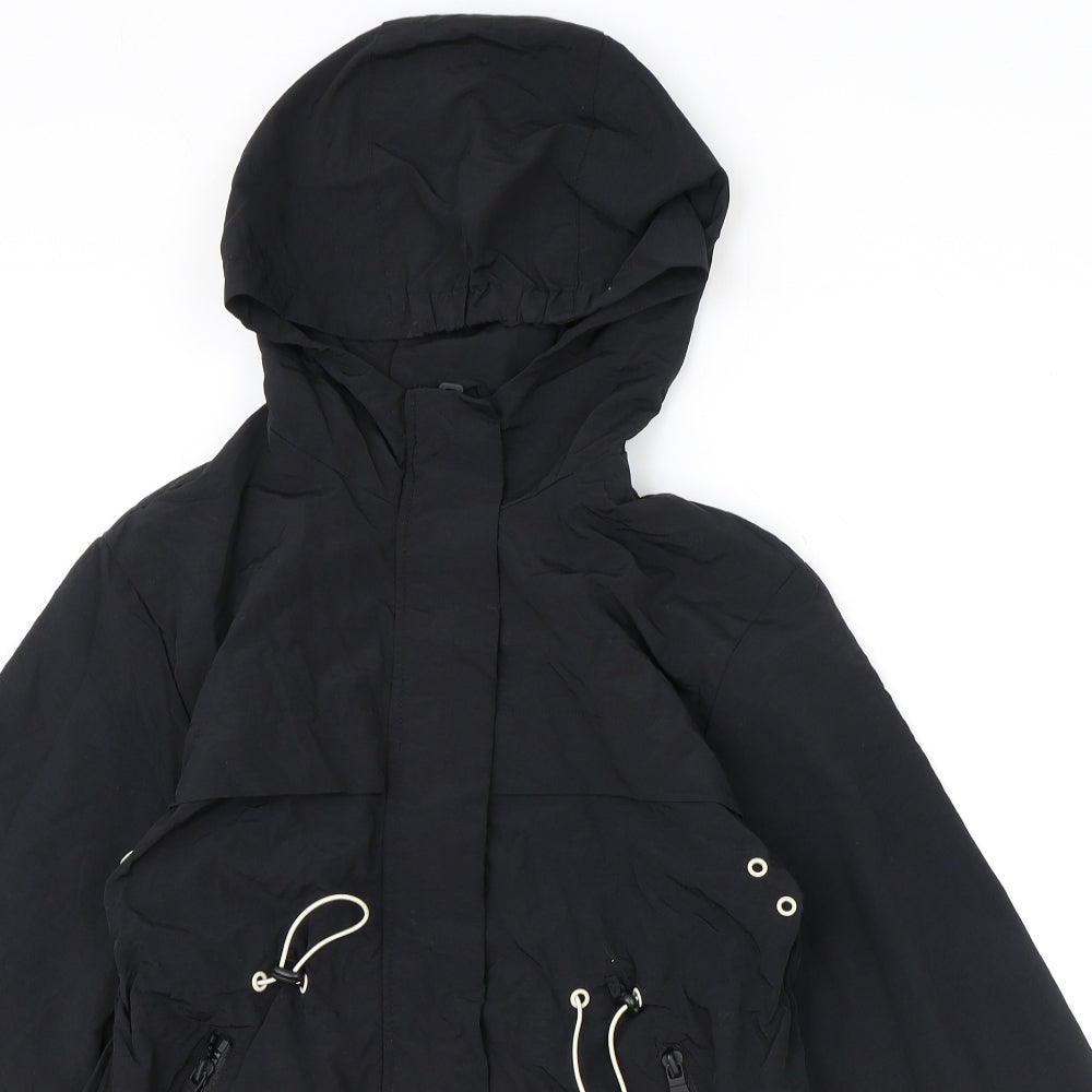 Zara Girls Black Parka Coat Size 9 Years Zip