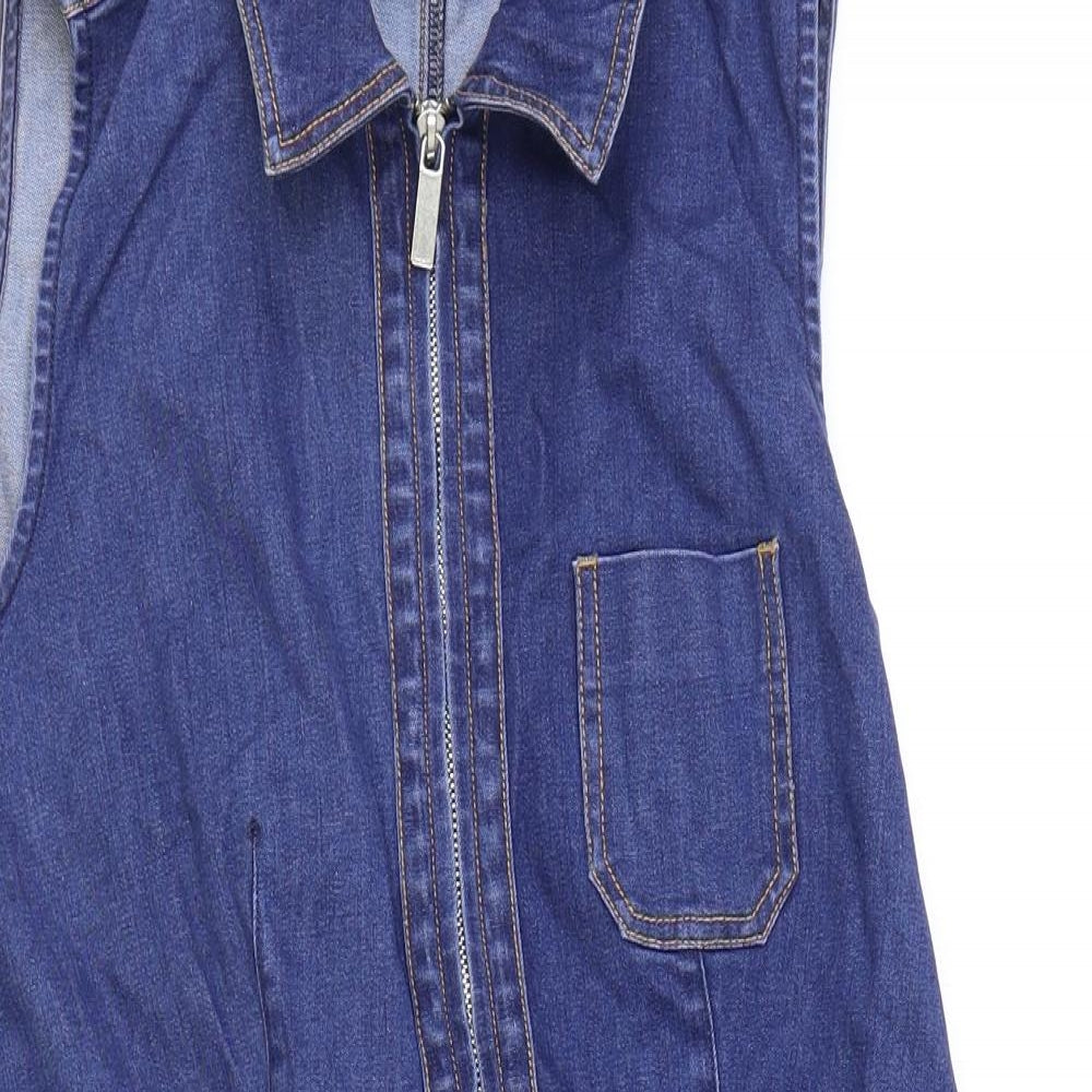R Studio Womens Blue Cotton A-Line Size 8 Collared Zip