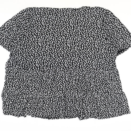 New Look Womens Black Floral Polyester Basic Blouse Size 28 Boat Neck