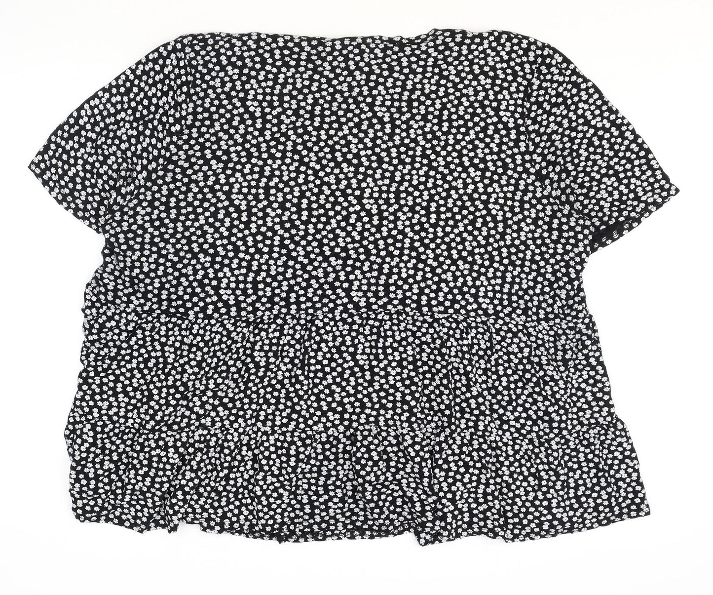 New Look Womens Black Floral Polyester Basic Blouse Size 28 Boat Neck
