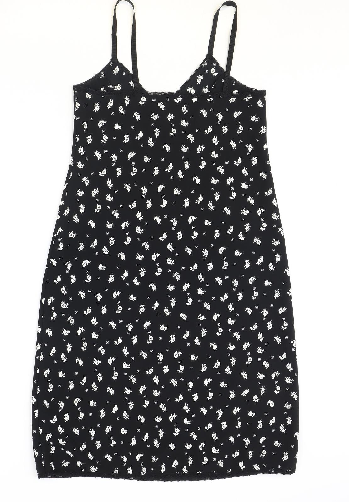 Marks and Spencer Womens Black Floral Polyester Slip Dress Size 8 V-Neck Pullover