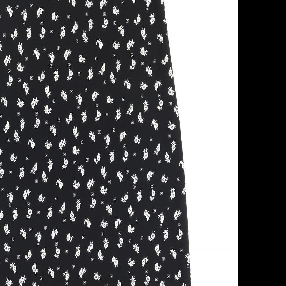 Marks and Spencer Womens Black Floral Polyester Slip Dress Size 8 V-Neck Pullover