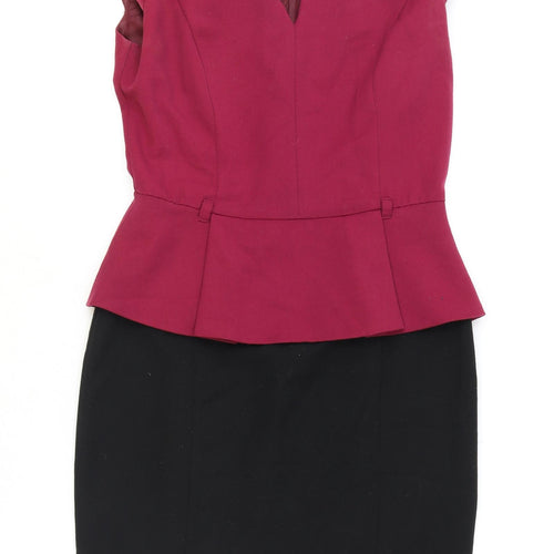 Miss Selfridge Womens Black Polyester Pencil Dress Size 10 V-Neck Zip - Peplum