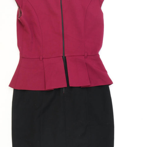 Miss Selfridge Womens Black Polyester Pencil Dress Size 10 V-Neck Zip - Peplum