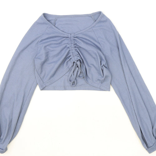 SheIn Womens Blue Polyester Cropped Blouse Size S Sweetheart - Ruched Front