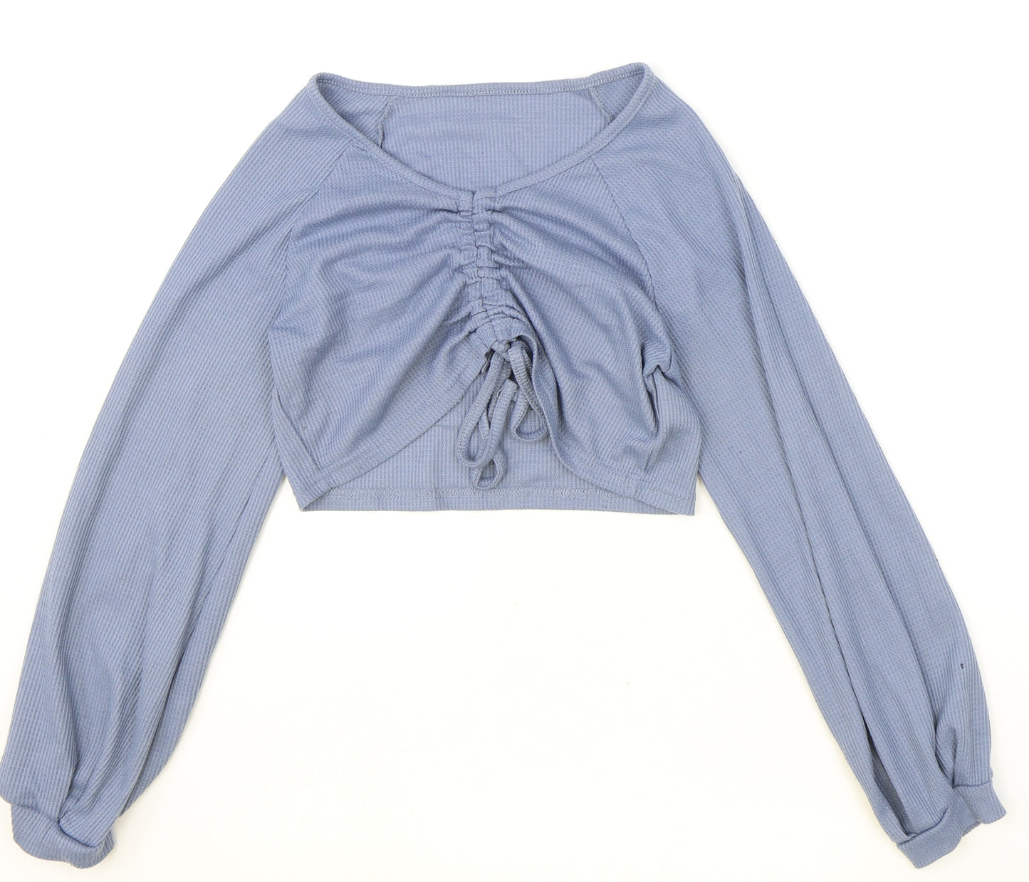 SheIn Womens Blue Polyester Cropped Blouse Size S Sweetheart - Ruched Front