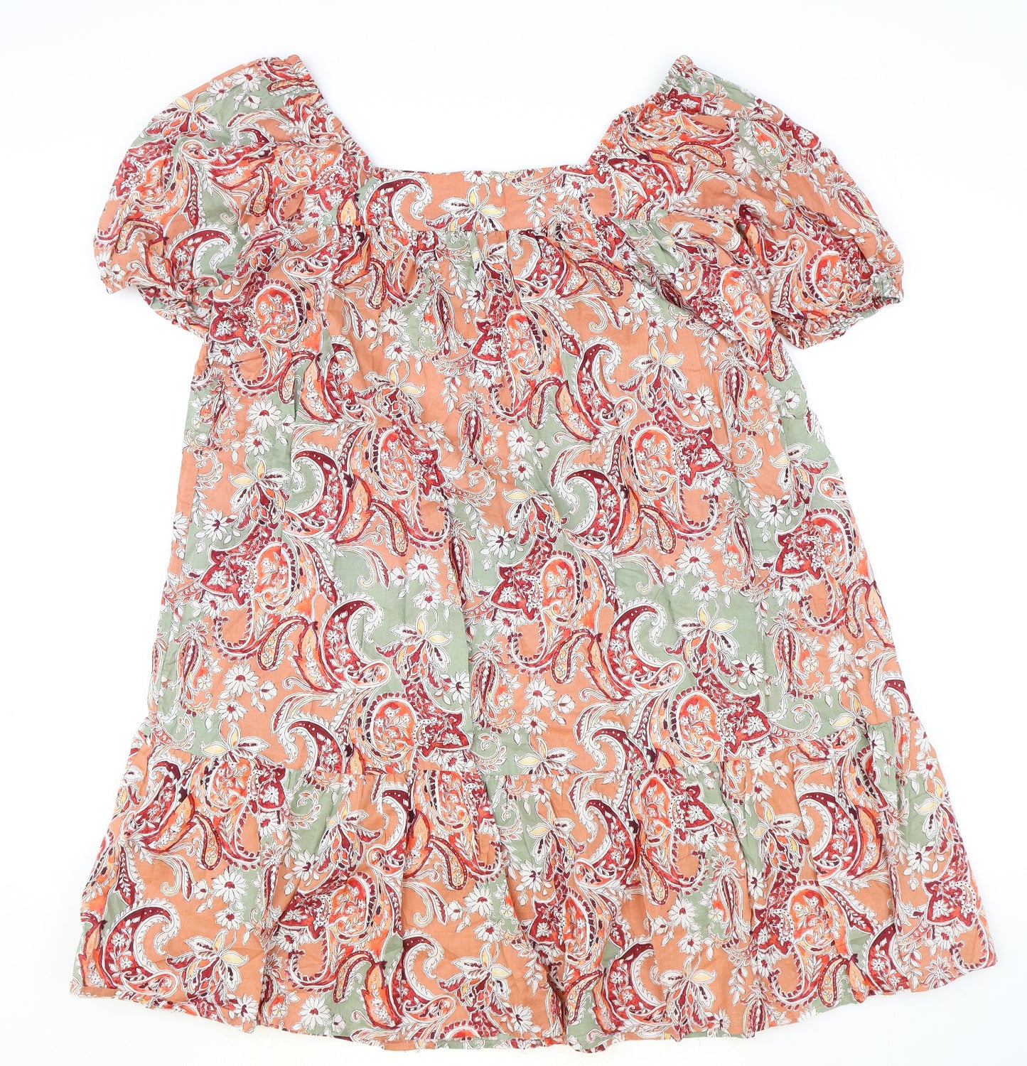 Preworn Womens Multicoloured Paisley 100% Cotton Trapeze & Swing Size L Square Neck Pullover