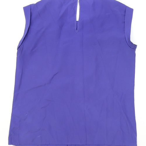 Oasis Womens Blue Polyester Basic Blouse Size 10 Round Neck - Front Pleat Detail