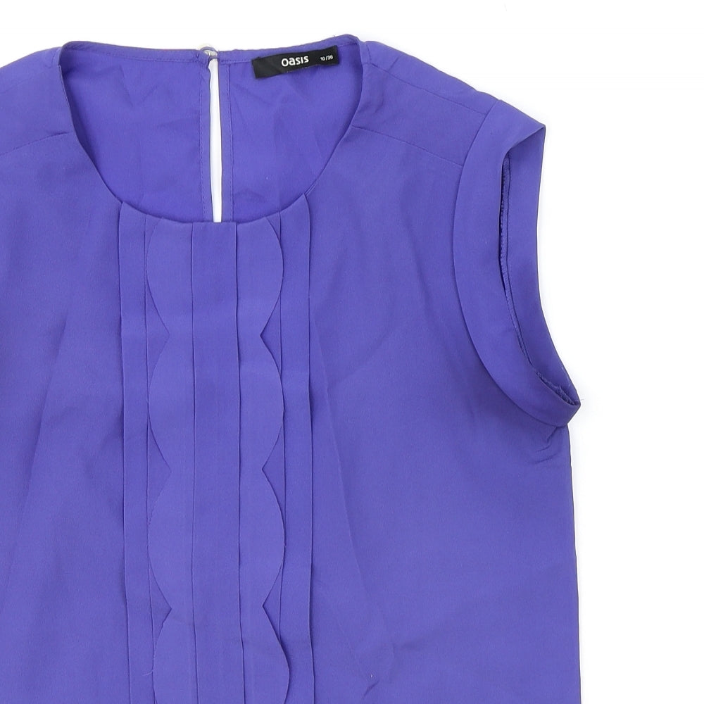 Oasis Womens Blue Polyester Basic Blouse Size 10 Round Neck - Front Pleat Detail