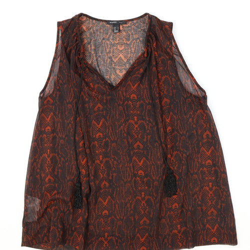 Mango Womens Red Animal Print Polyester Basic Tank Size M V-Neck