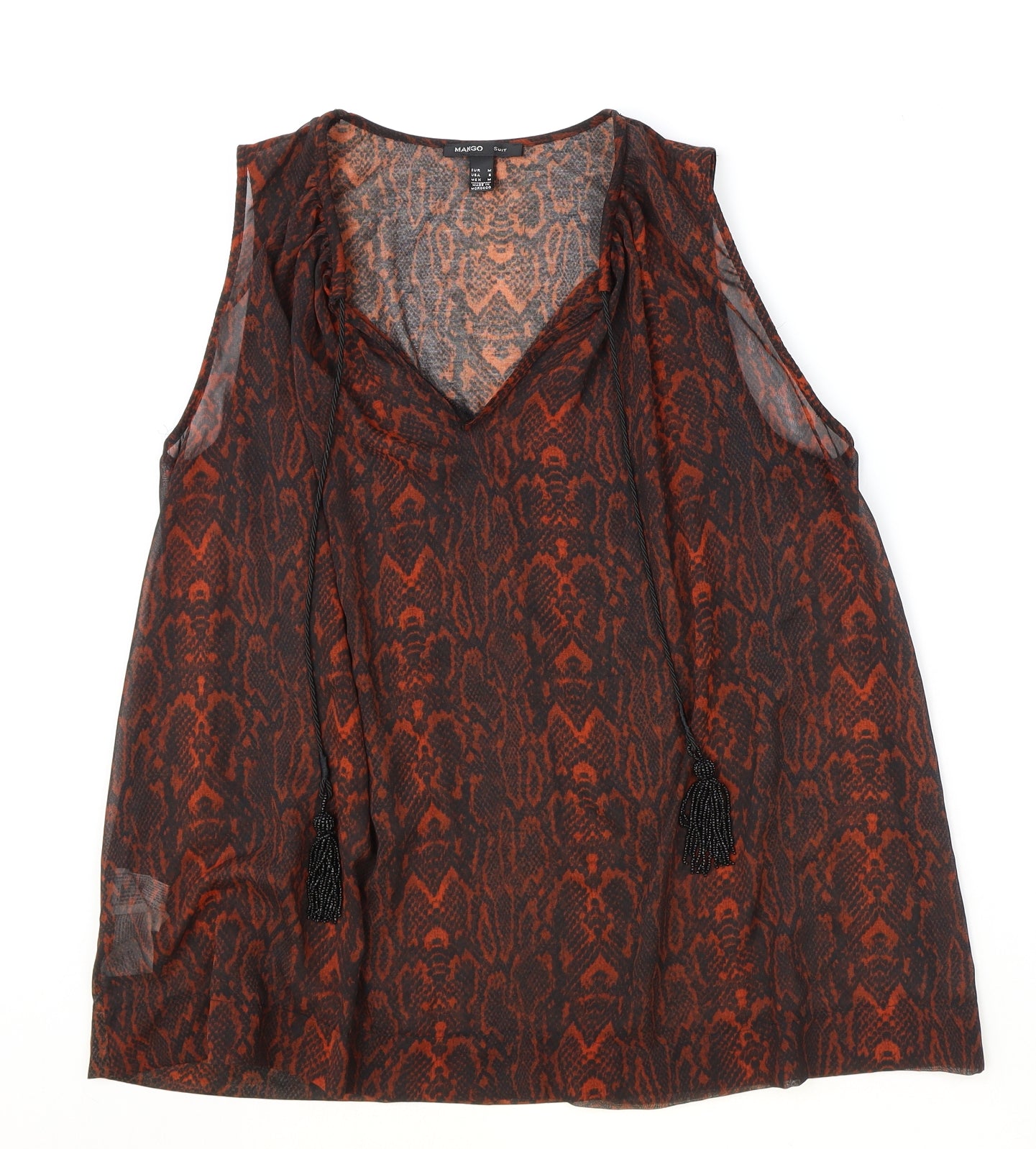 Mango Womens Red Animal Print Polyester Basic Tank Size M V-Neck