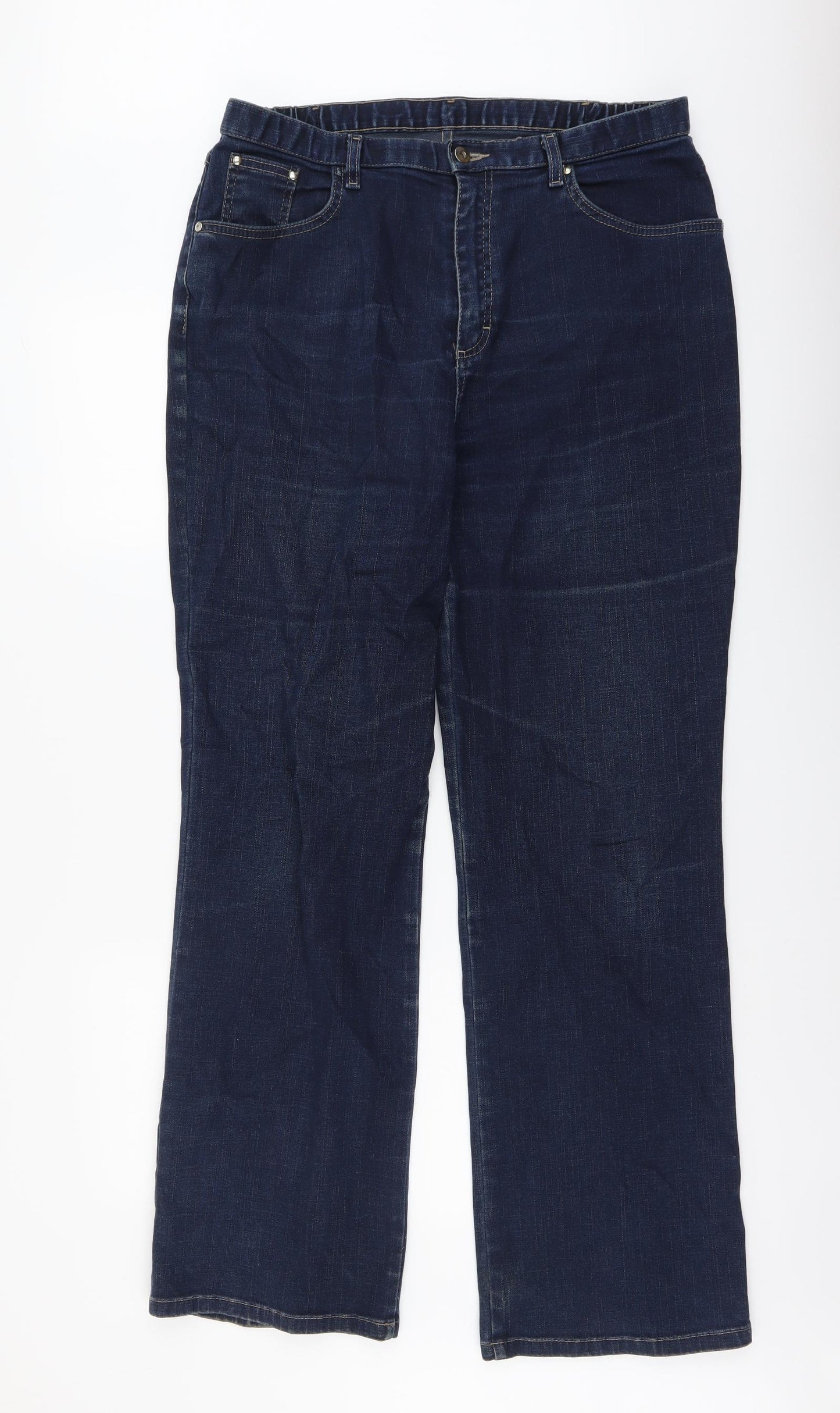 Marks and Spencer Womens Blue Cotton Straight Jeans Size 16 L33 in Regular Button