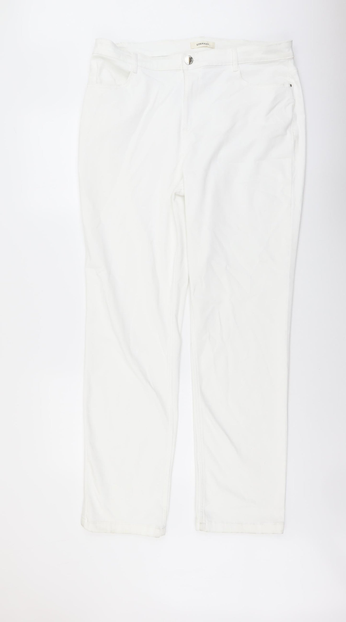 Marks and Spencer Womens White Cotton Straight Jeans Size 18 L32 in Regular Button