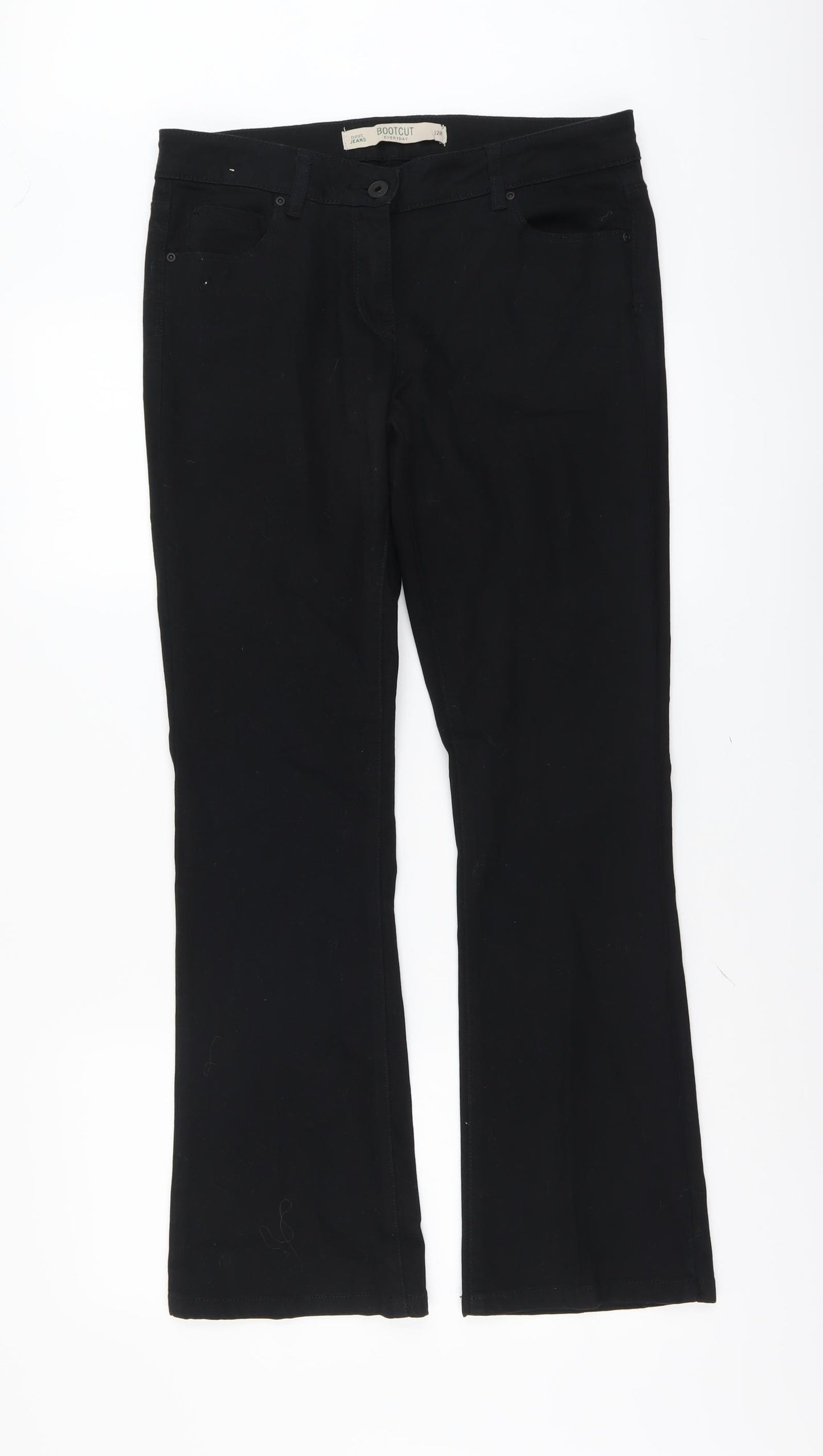 NEXT Womens Black Cotton Bootcut Jeans Size 12 L32 in Regular Button