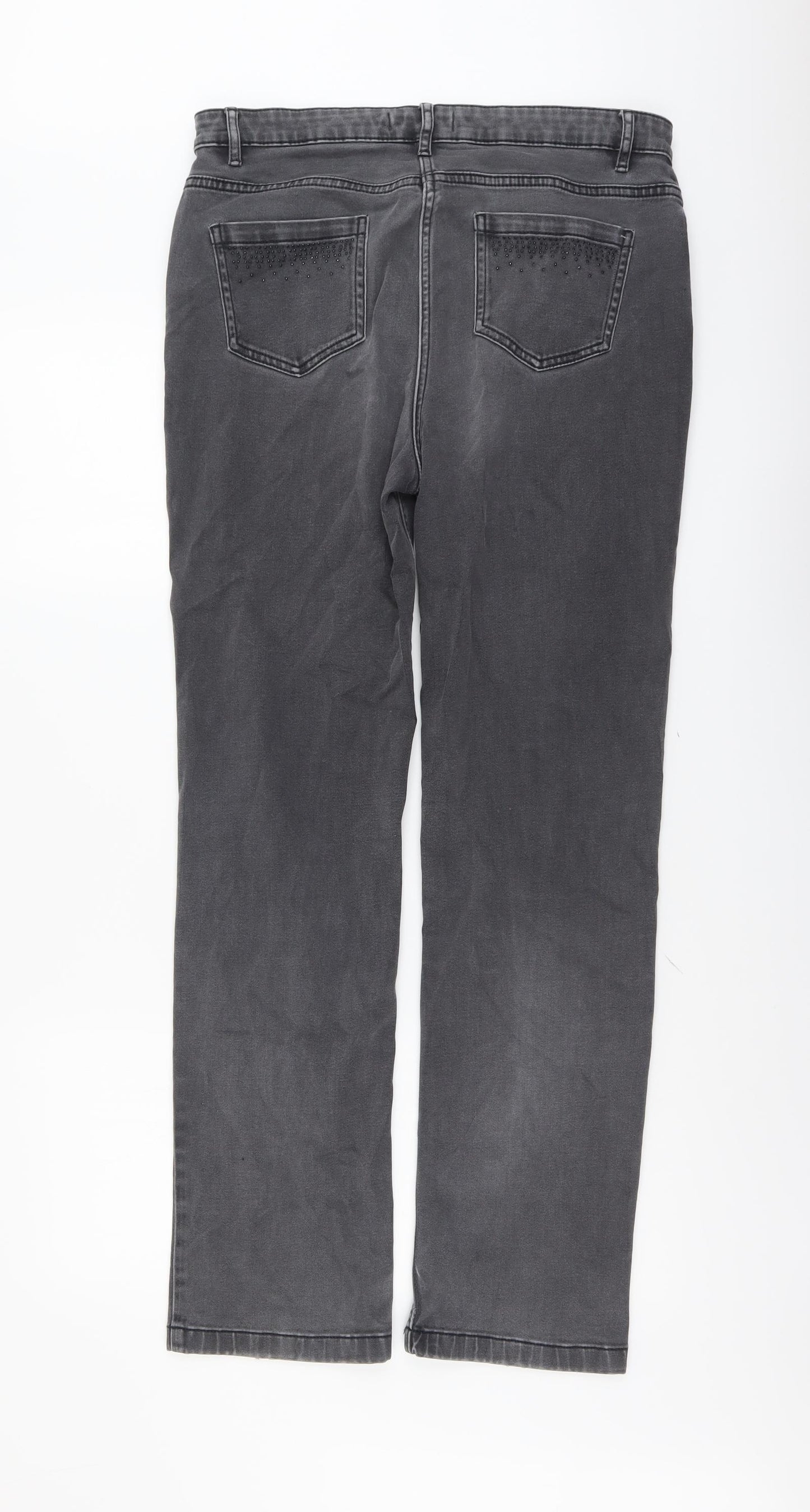 Marks and Spencer Womens Grey Cotton Straight Jeans Size 14 L31 in Regular Button