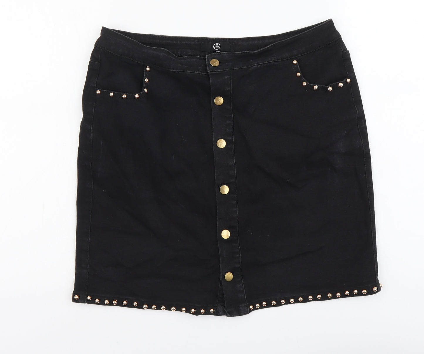 Missguided Womens Black Cotton Mini Skirt Size 16 Button