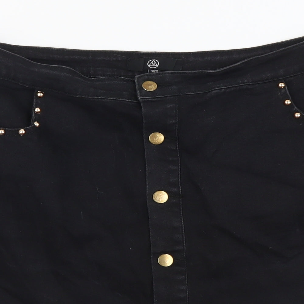 Missguided Womens Black Cotton Mini Skirt Size 16 Button