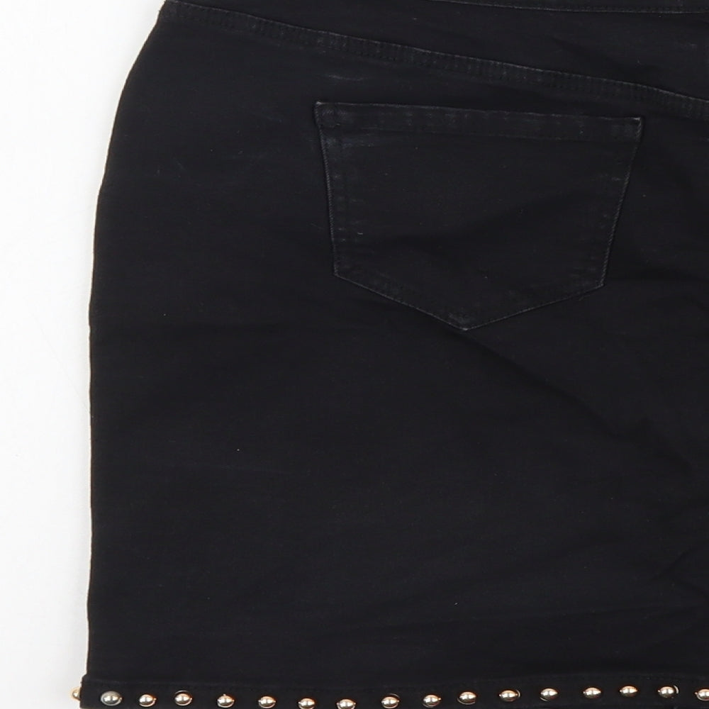 Missguided Womens Black Cotton Mini Skirt Size 16 Button