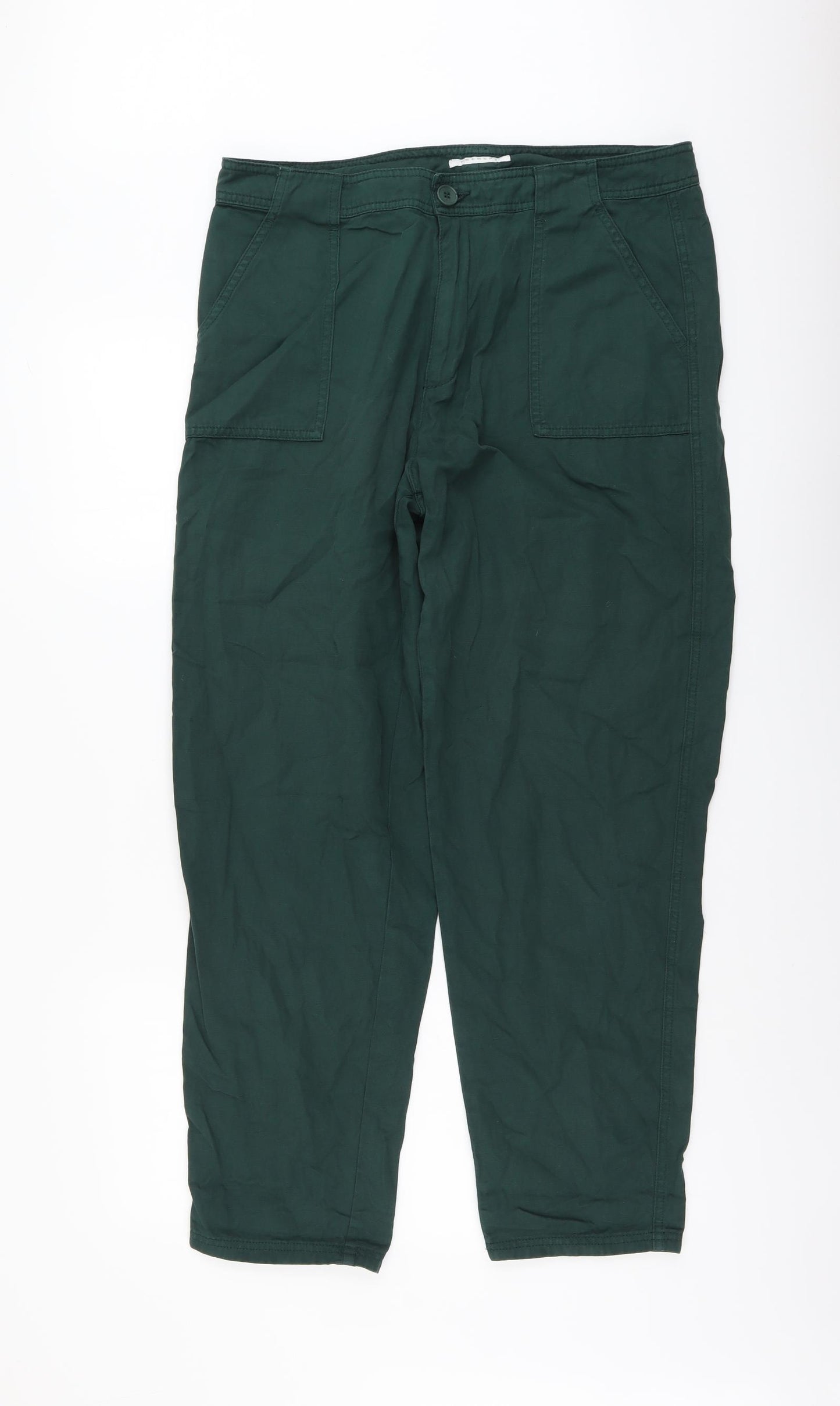 Trenery Womens Green Cotton Trousers Size 14 L28 in Regular Button